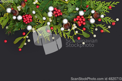 Image of Christmas Festive Composition with Baubles and Greenery