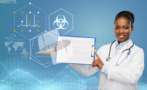 Image of african american female doctor with cardiogram