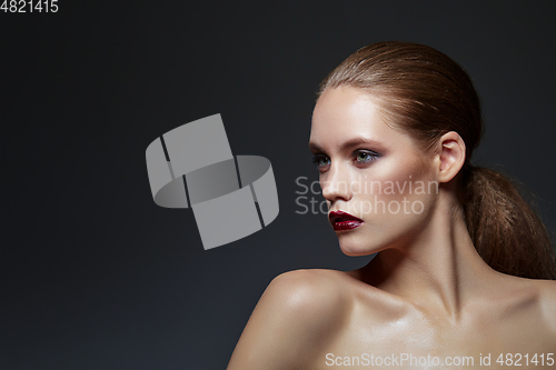 Image of beautiful girl with red lips