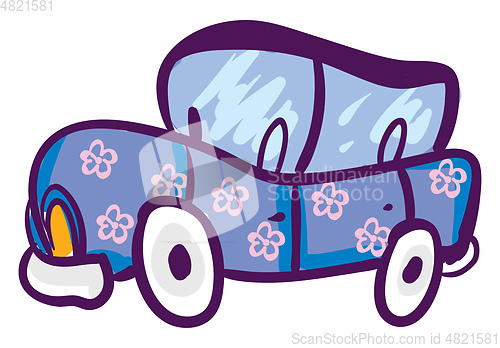 Image of A car with pink flowers, vector color illustration.