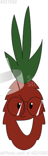 Image of Cartoon red pineapple with glasses vector illutsration on white 