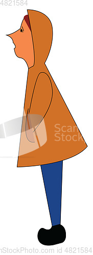 Image of Kid wearing yellow raincoat print vector on white background