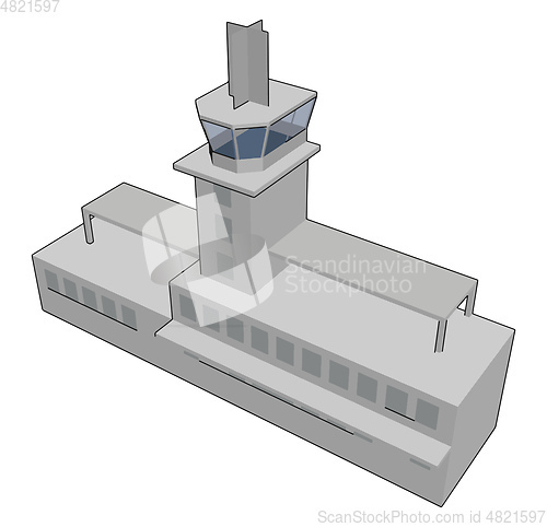 Image of Simple vector illustration of a grey airport tower white backgro