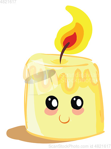 Image of Small melted glowing candle vector or color illustration