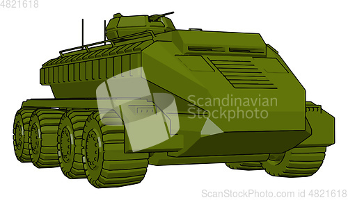 Image of 3D vector illustration on white background of a green armoured m