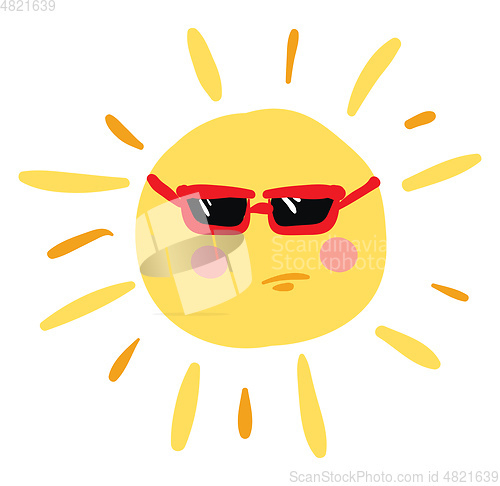 Image of Angry sun with red glasses, vector color illustration.