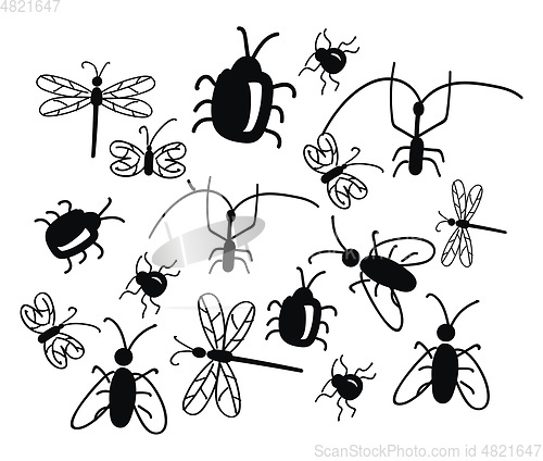 Image of A beautiful black and white doodle art of various insects vector