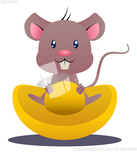Image of Cartoon mouse holding hat vector illustartion on white backgroun