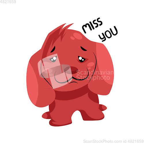 Image of Sad red dog saying Miss you vector illustration on a white backg