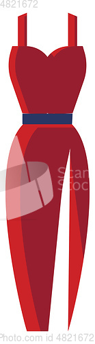 Image of Long red dress with a blue belt vector illustration on white bac