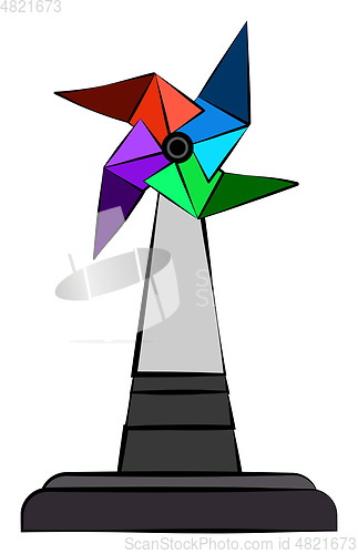 Image of Paper windmill toy green energy vector or color illustration