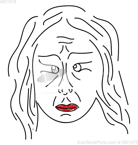 Image of A line art portrait of a sad old woman vector or color illustrat