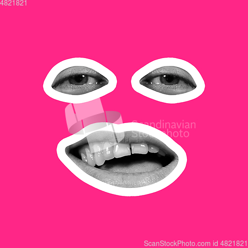 Image of Collage in magazine style on bright pink background