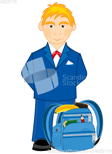 Image of Boy schoolboy with briefcase with school attribute