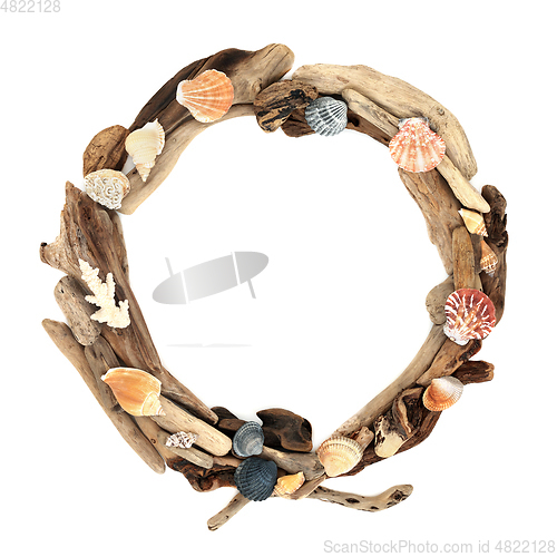 Image of Natural Driftwood and Seashell Abstract Wreath