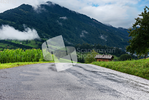 Image of Beautiful mountains and clouds in Switzerland Alps