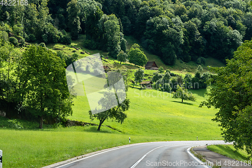 Image of Beautiful green hill landscape in Switzerland Alps
