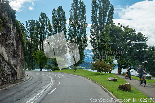 Image of LUCERNE LAKE, SWITZERLAND - AUGUST 5, 2021: Beautiful landscape in Switzerland Alps and Lucerne lake