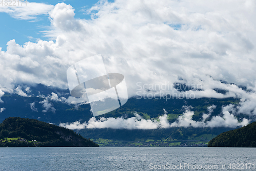 Image of Landscape with Lake Lucerne and Alps, Switzerland