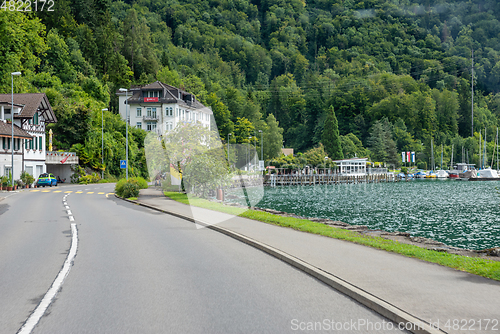 Image of LUCERNE LAKE, SWITZERLAND - AUGUST 5, 2021: Beautiful landscape in Switzerland Alps and Lucerne lake