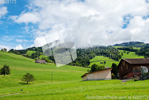 Image of Beautiful green hill landscape in Switzerland Alps