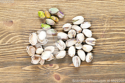 Image of pistachios on wood background