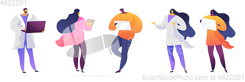 Image of Men and women with tablets vector illustrations set