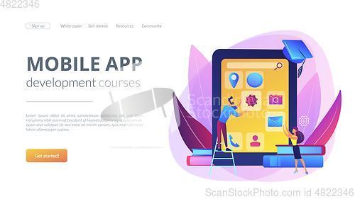 Image of Mobile app development courses concept landing page