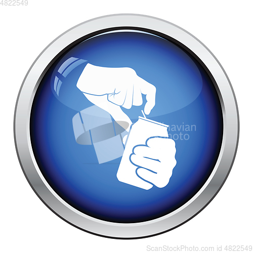 Image of Human hands opening aluminum can icon