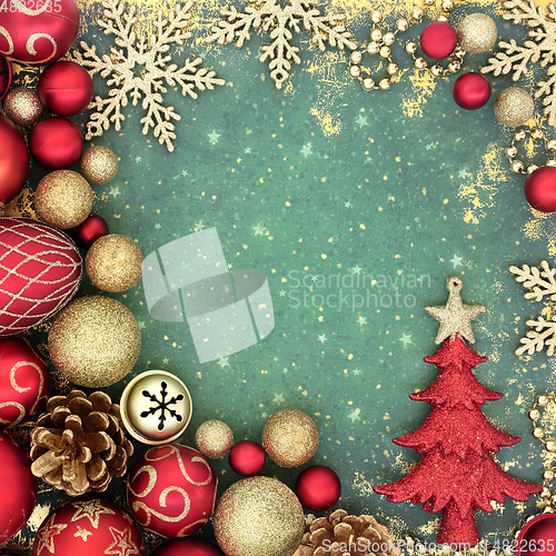 Image of Festive Background with Christmas Tree and Decorations 