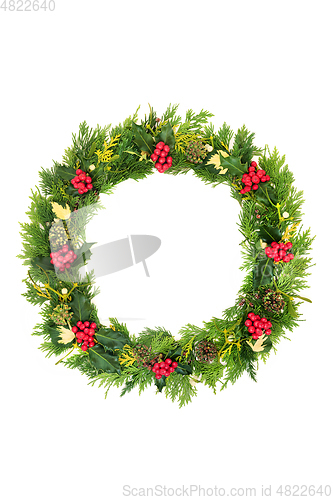 Image of Christmas Wreath Composition with Natural Greenery