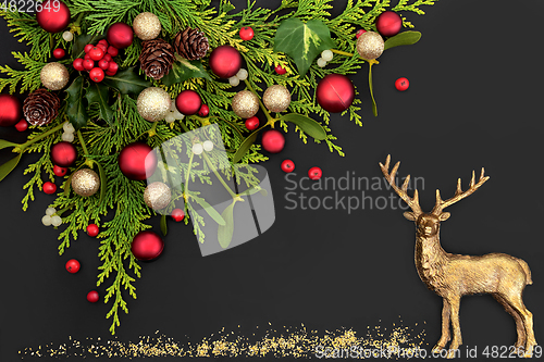 Image of Christmas Background with Baubles and Reindeer 