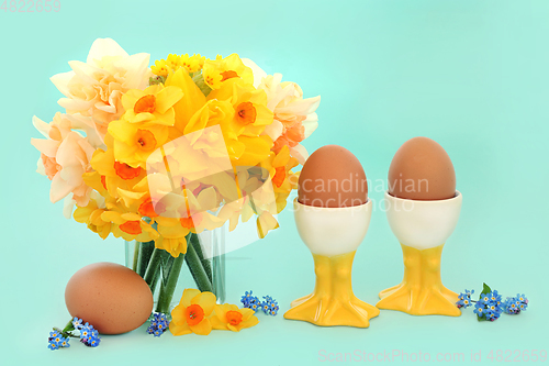 Image of Symbols of Spring with Fresh Eggs for Breakfast