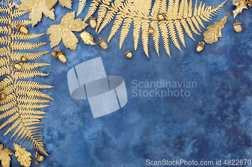 Image of Gold Leaf and Acorn Autumn Background Border