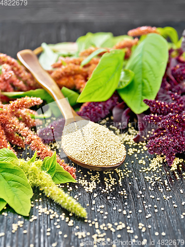 Image of Amaranth groats in spoon on dark board