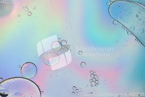 Image of Holographic colorful abstract background with oil drops on water