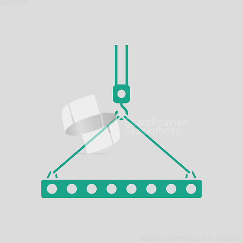 Image of Icon of slab hanged on crane hook by rope slings 