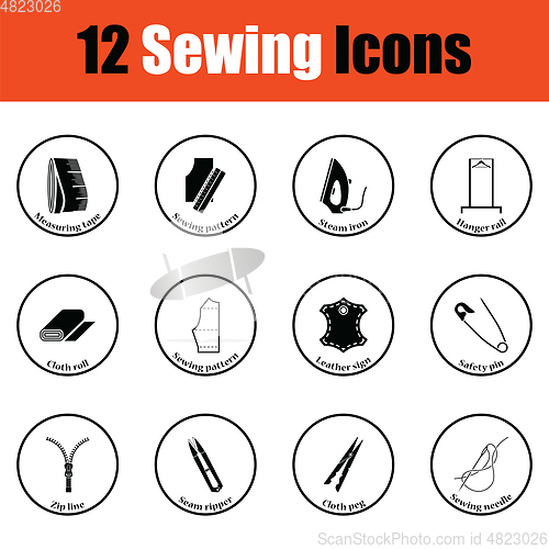 Image of Set of twelve sewing icons