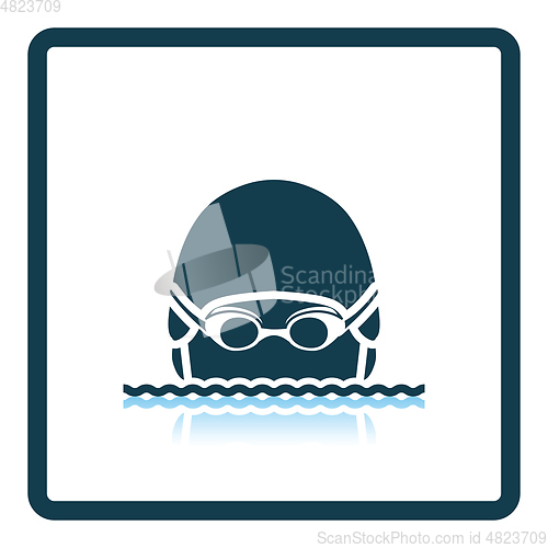 Image of Icon of Swimming man head with goggles and cap 