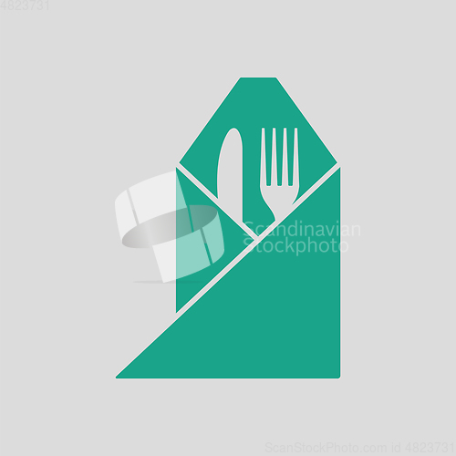 Image of Fork and knife wrapped napkin icon