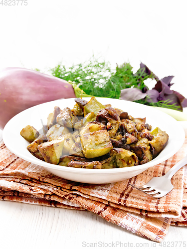 Image of Eggplant fried on wooden board