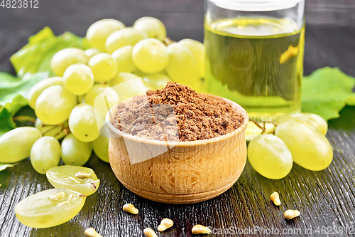 Image of Flour grape seed in bowl on table