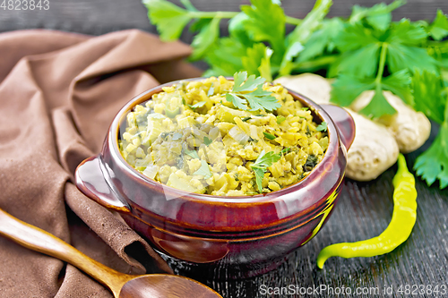 Image of Kitchari in bowl on dark board