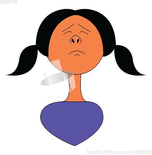 Image of Girl in violet jumper with dark pony tails vector illustration o