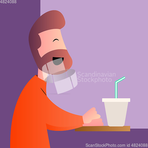Image of Cartoon man sitting in cafe vector illustartion