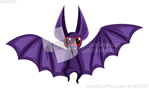 Image of Scared purple bat with red eyes and big wings vector illustratio