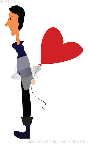 Image of A boy with a heart shape balloon, vector color illustration.