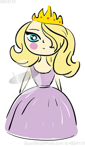 Image of Cartoon of a princess in violet dress with long blonde hair and 
