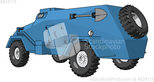 Image of 3D vector illustration on white background of a blue armoured mi