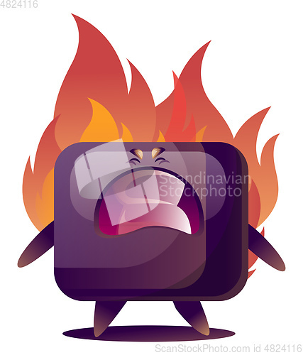 Image of Angry cartoon purple TV monster vector illustration on white bac